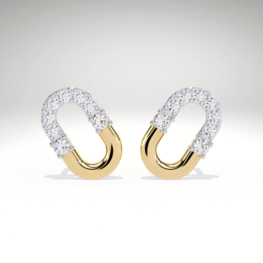 U-Link Stud Earrings | 9K-14K-18K Gold Party Wear Contemporary Pave Diamond Elongated Oval Studs