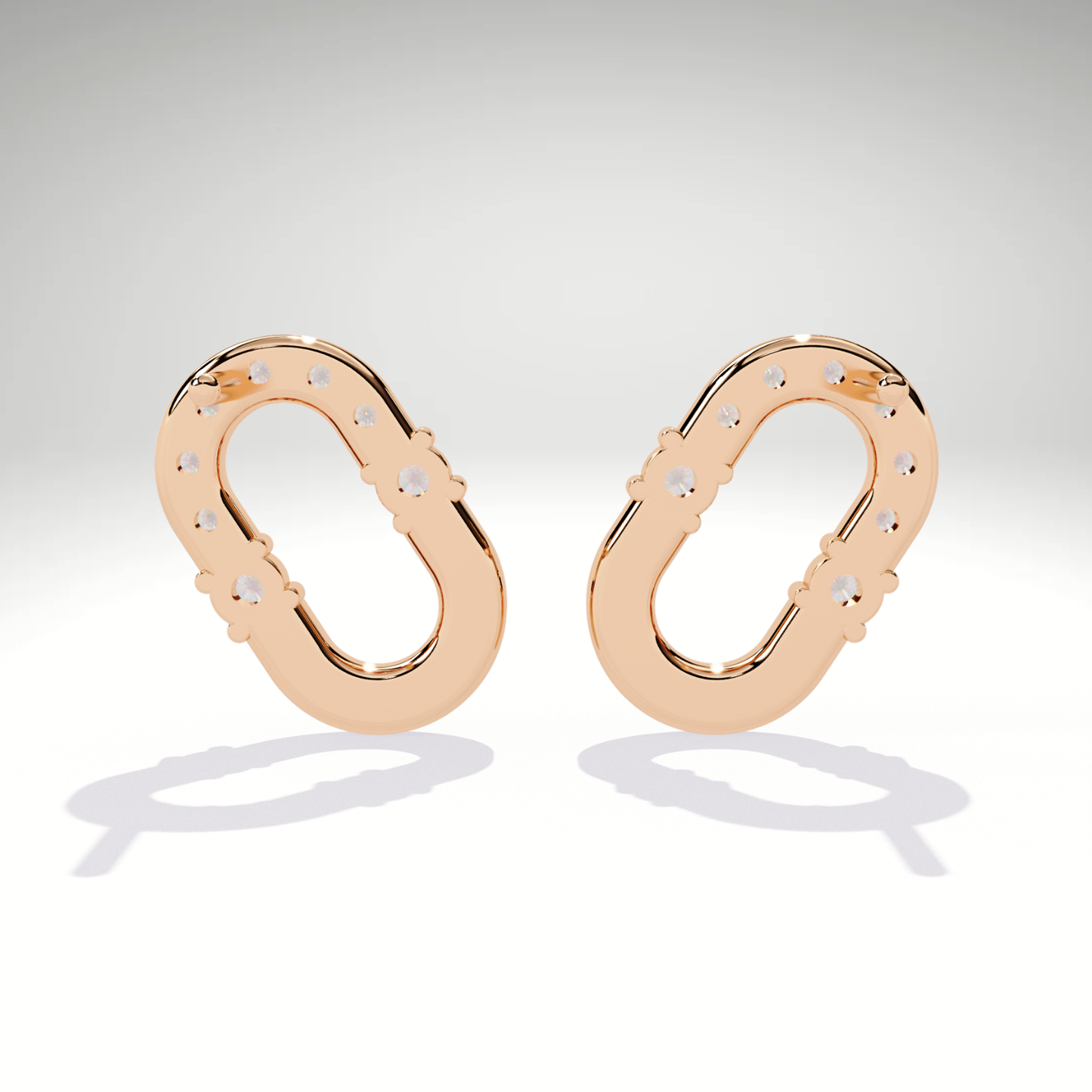 U-Link Stud Earrings | 9K-14K-18K Gold Party Wear Contemporary Pave Diamond Elongated Oval Studs