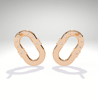 U-Link Stud Earrings | 9K-14K-18K Gold Party Wear Contemporary Pave Diamond Elongated Oval Studs