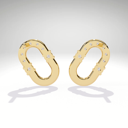 U-Link Stud Earrings | 9K-14K-18K Gold Party Wear Contemporary Pave Diamond Elongated Oval Studs