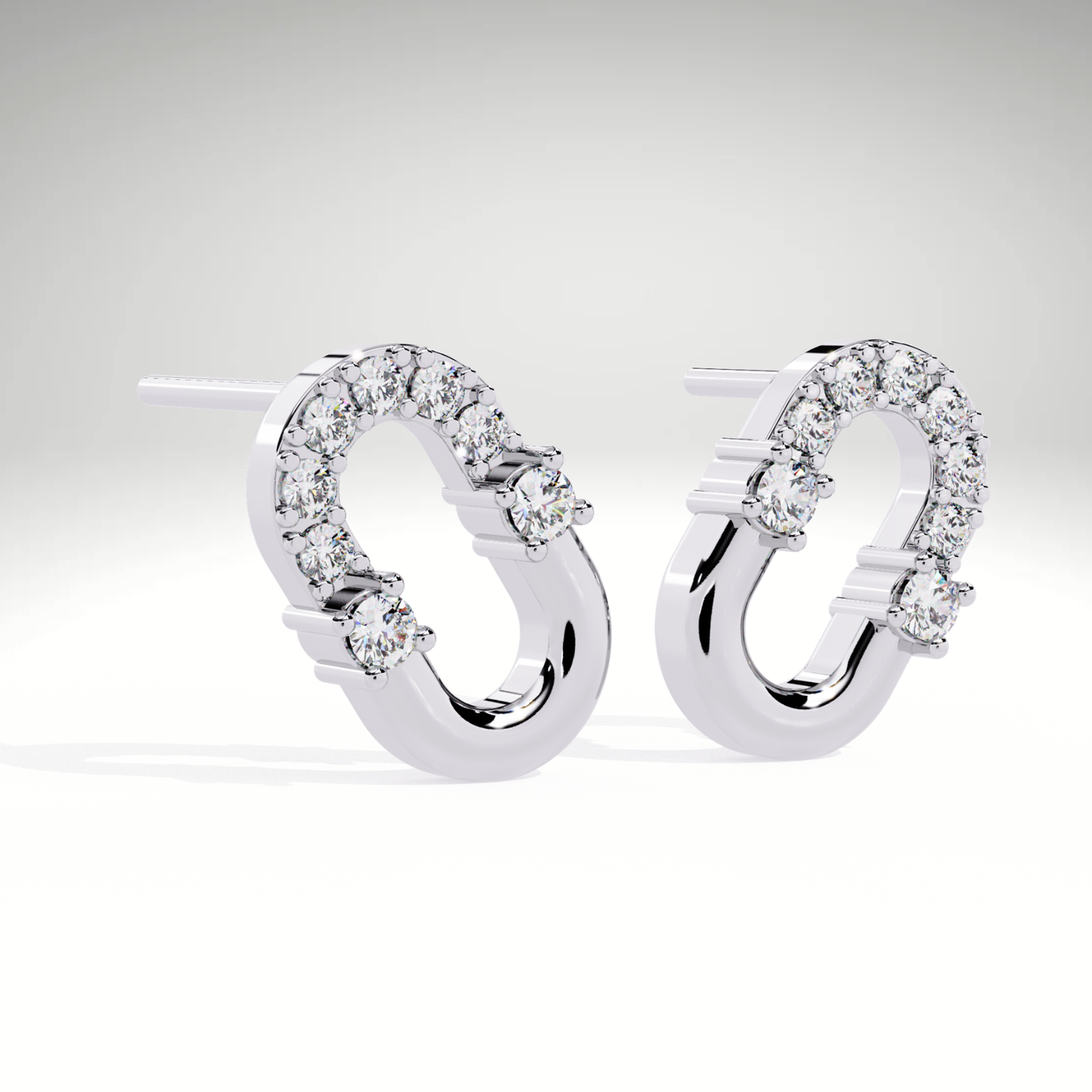 U-Link Stud Earrings | 9K-14K-18K Gold Party Wear Contemporary Pave Diamond Elongated Oval Studs