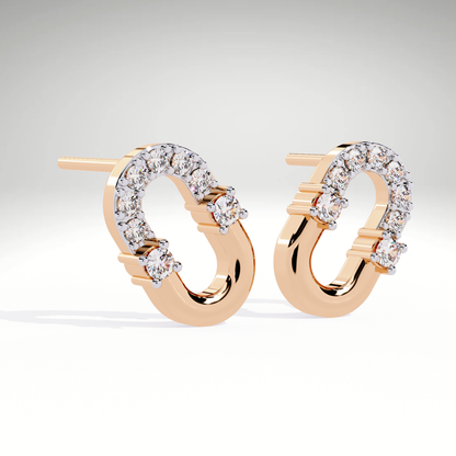 U-Link Stud Earrings | 9K-14K-18K Gold Party Wear Contemporary Pave Diamond Elongated Oval Studs