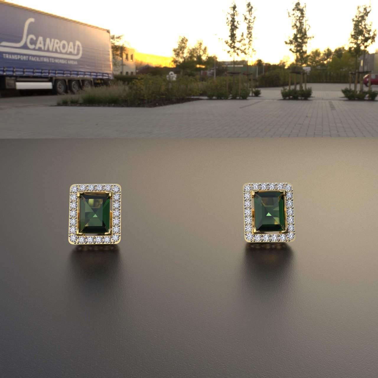 Avarta 18K Gold Moissanite Emerald Pendant Set