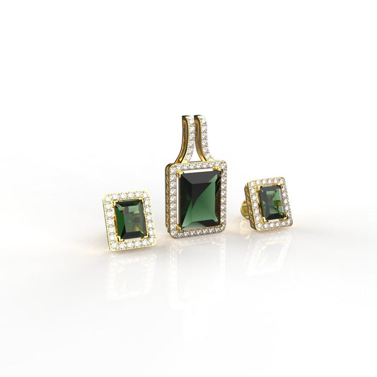 Avarta 18K Gold Certified Diamond Emerald Pendant Set