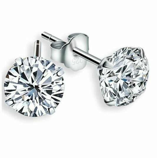 Avarta Sterling Silver 6 Prong 2 Carat Each American Diamond Studs For Girls &amp; Women