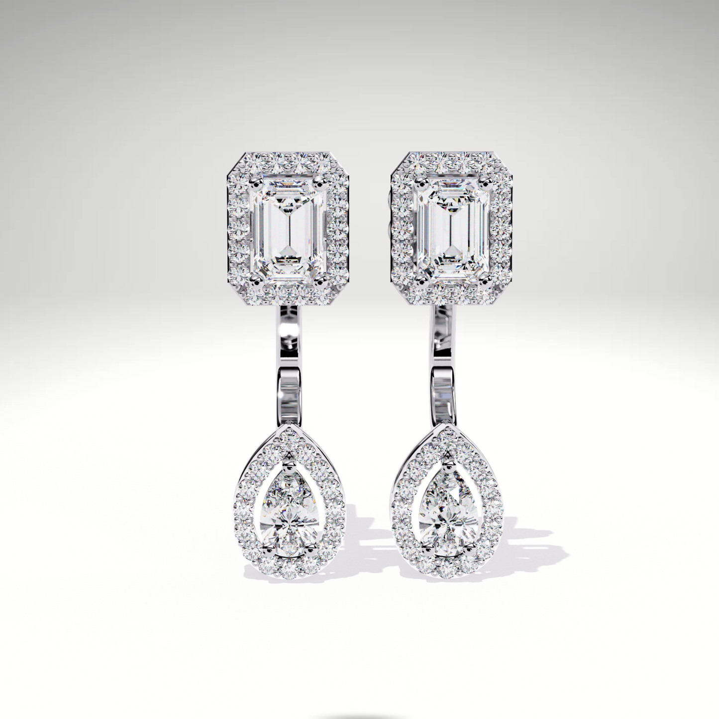 Elegant Emerald Cut Drop Earrings | 9K-14K-18K Solid Gold Pear Dangle Stud | Bridal Statement Earrings | Gift for Her