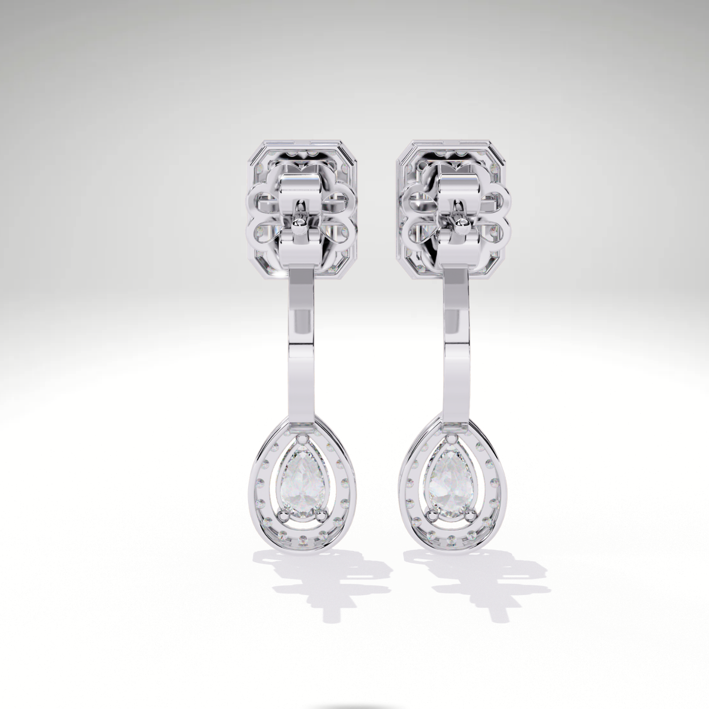 Elegant Emerald Cut Drop Earrings | 9K-14K-18K Solid Gold Pear Dangle Stud | Bridal Statement Earrings | Gift for Her