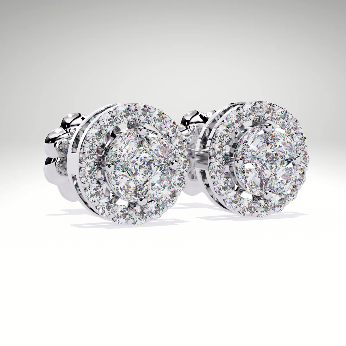 9K-14K-18K Gold Round Halo Stud Earrings | Lab Grown Diamond Halo Studs | Classic Earrings for Women