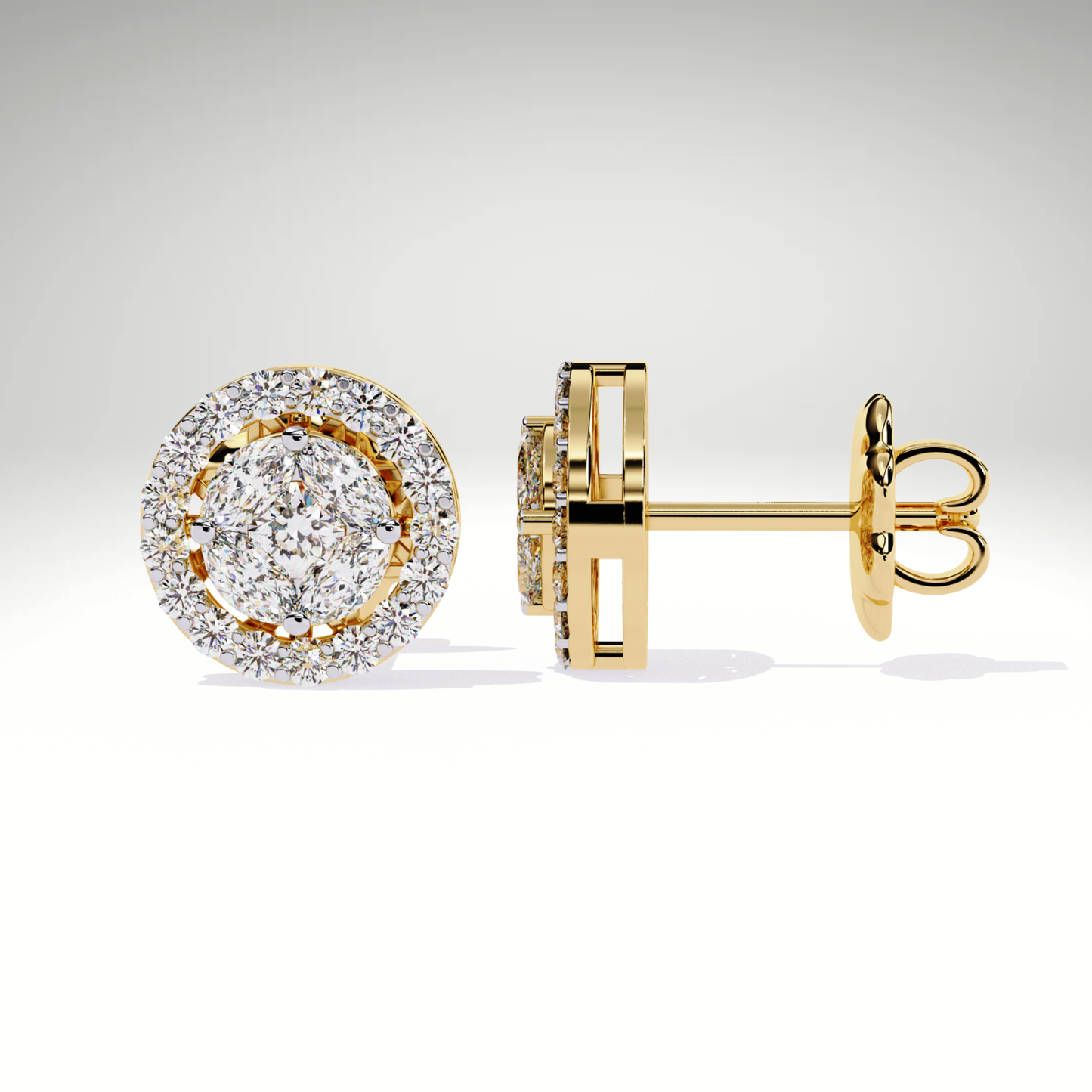 9K-14K-18K Gold Round Halo Stud Earrings | Lab Grown Diamond Halo Studs | Classic Earrings for Women