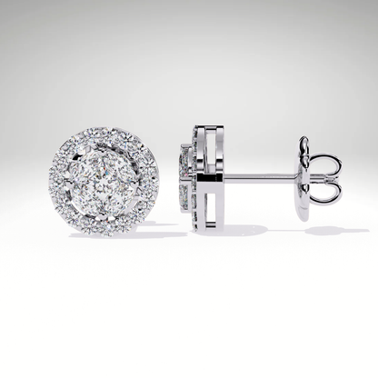 9K-14K-18K Gold Round Halo Stud Earrings | Lab Grown Diamond Halo Studs | Classic Earrings for Women