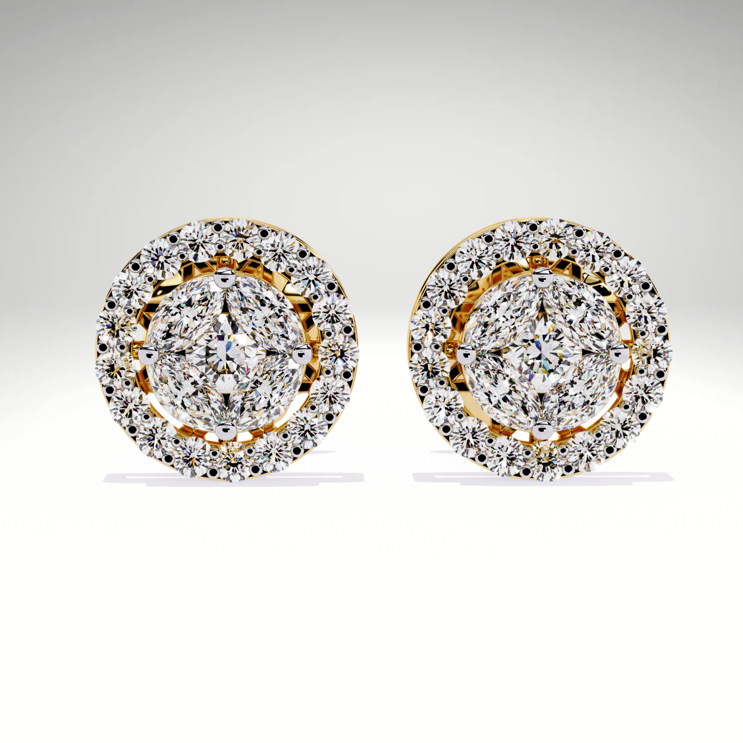 9K-14K-18K Gold Round Halo Stud Earrings | Lab Grown Diamond Halo Studs | Classic Earrings for Women