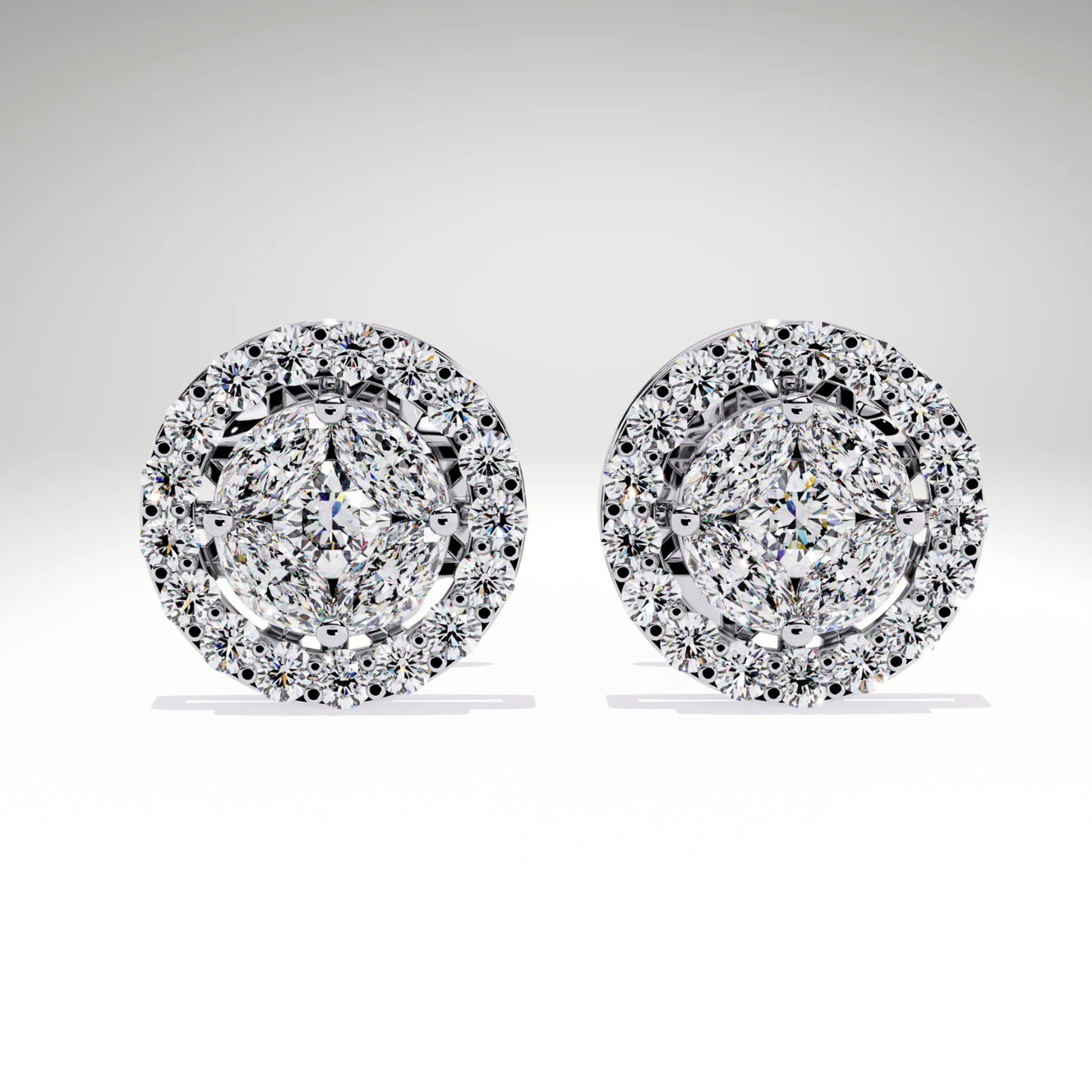 9K-14K-18K Gold Round Halo Stud Earrings | Lab Grown Diamond Halo Studs | Classic Earrings for Women