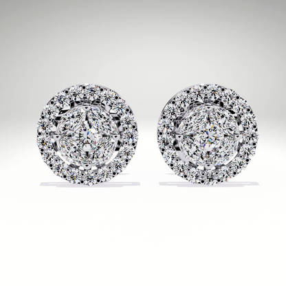 9K-14K-18K Gold Round Halo Stud Earrings | Lab Grown Diamond Halo Studs | Classic Earrings for Women