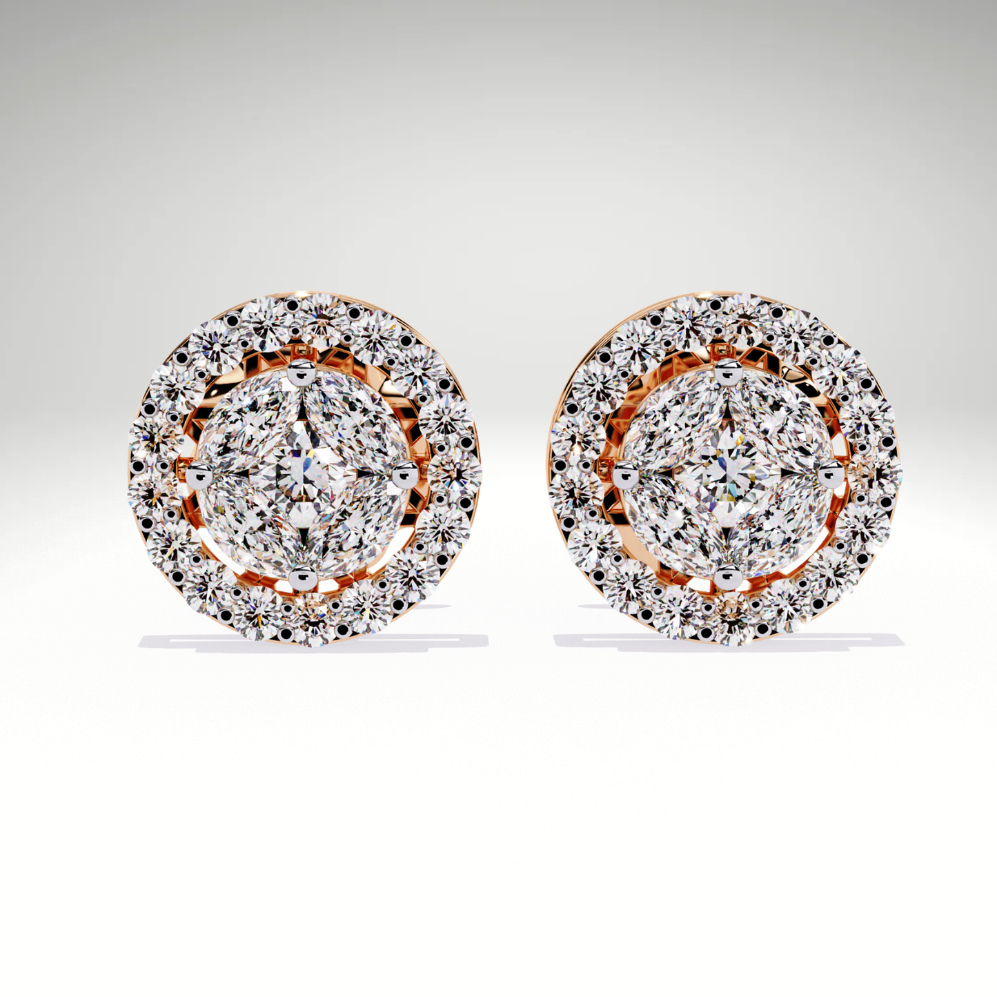 9K-14K-18K Gold Round Halo Stud Earrings | Lab Grown Diamond Halo Studs | Classic Earrings for Women