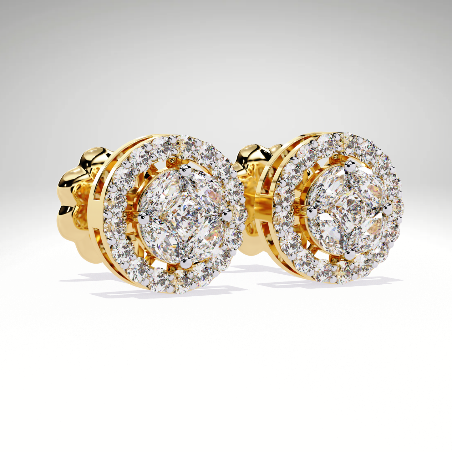 9K-14K-18K Gold Round Halo Stud Earrings | Lab Grown Diamond Halo Studs | Classic Earrings for Women