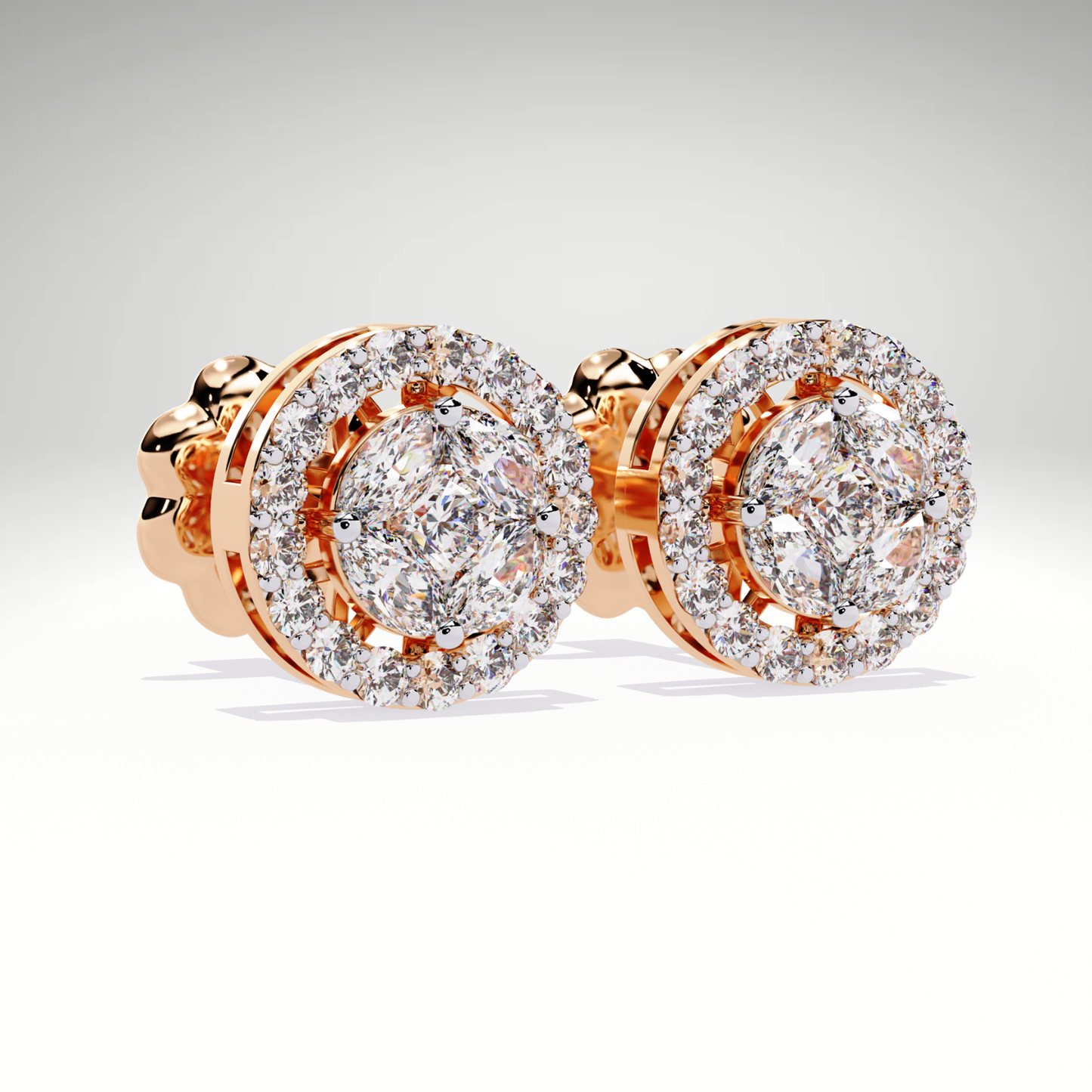9K-14K-18K Gold Round Halo Stud Earrings | Lab Grown Diamond Halo Studs | Classic Earrings for Women