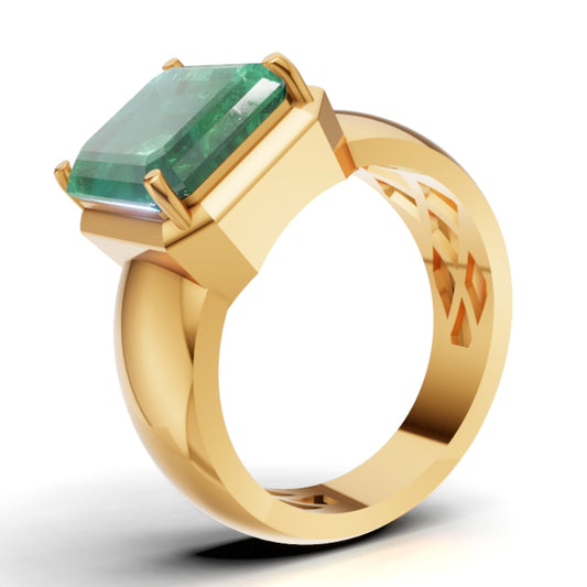 7 Carat Lab Grown Emerald Gold Ring in 14K / 18K Statement Luxury Emerald Cocktail Ring