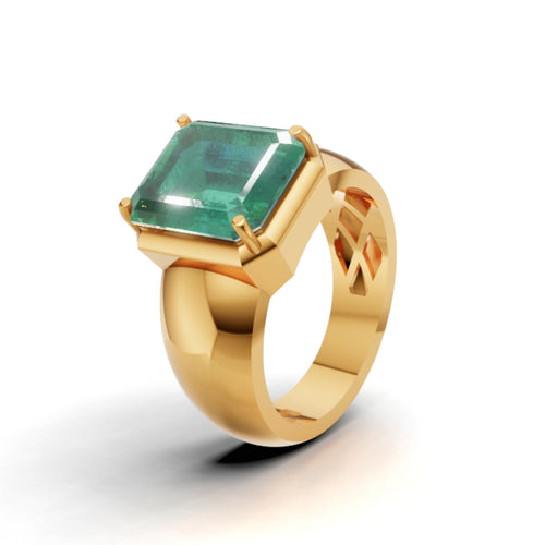 7 Carat Lab Grown Emerald Gold Ring in 14K / 18K Statement Luxury Emerald Cocktail Ring