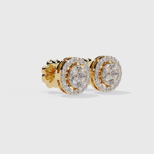 9K-14K-18K Gold Round Halo Stud Earrings | Lab Grown Diamond Halo Studs | Classic Earrings for Women