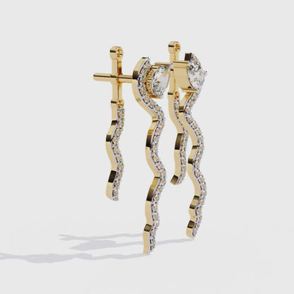 Snake Wave Drop Earrings | Pear & Pavé Serpentine Dangle Earrings | 9K-14K-18K Gold Statement Earrings for Women