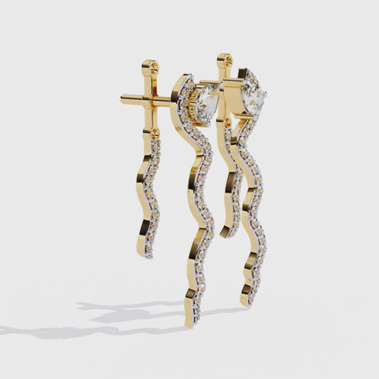 Snake Wave Drop Earrings | Pear & Pavé Serpentine Dangle Earrings | 9K-14K-18K Gold Statement Earrings for Women
