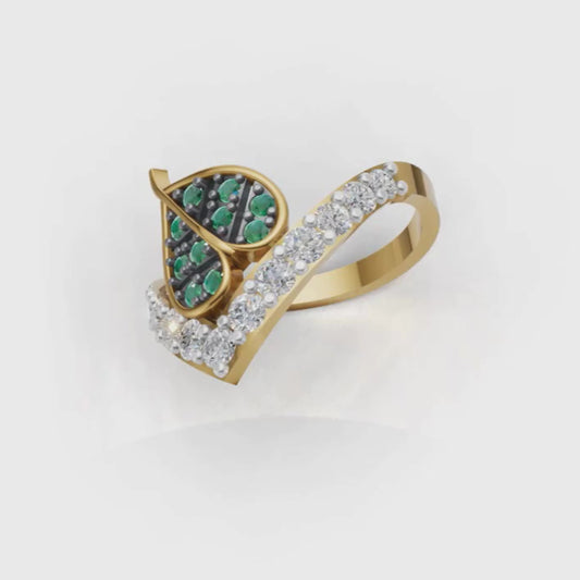 Trending Emerald Leaf Ring With Lab Grown Diamonds, Handcrafted Hollywood Inspired Wishbone Ring