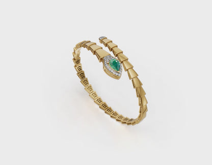 925 Sterling Silver Gold Plated Serpenti Snake Bracelet | Pear Lab Grown Emerald & Lab Grown Diamond Statement Luxury Unisex Bracelet