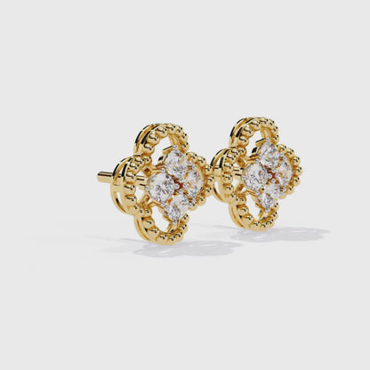 Gold Diamond Clover Stud Earrings | Four Leaf Flower Earrings | Solid Gold Lucky Charm Studs