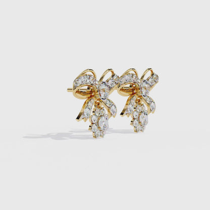 Lab Grown Diamond Bow Earrings in 9K-14K-18K Solid Gold | Dangle Cluster Drop Stud Earrings for Women