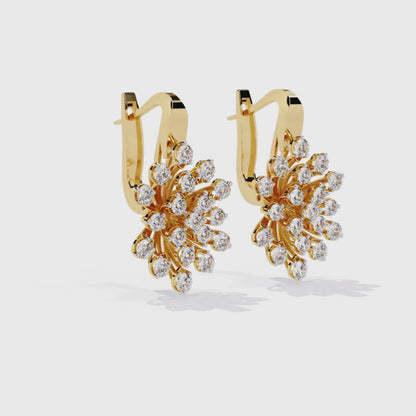 Golden Snowflake Diamond Hoop Earrings | Starburst Dangles in 9K-14K-18K Solid Gold