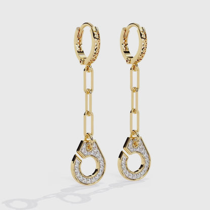 Pave Diamond Paperclip Chain Drop Dangle Earrings | Modern Geometric Statement Earrings