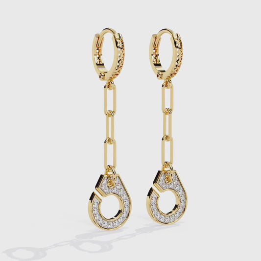Pave Diamond Paperclip Chain Drop Dangle Earrings | Modern Geometric Statement Earrings