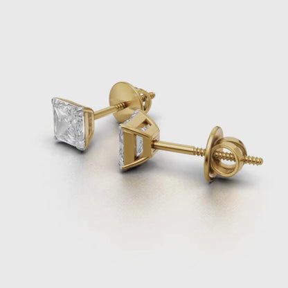 0.75 CT Each Princess Cut Lab Grown Diamond Stud Earrings | IGI Certified | Unisex