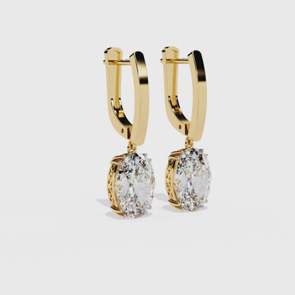 Oval Solitaire Drop Dangle Solid Gold Earrings | Luxury Gift for Women
