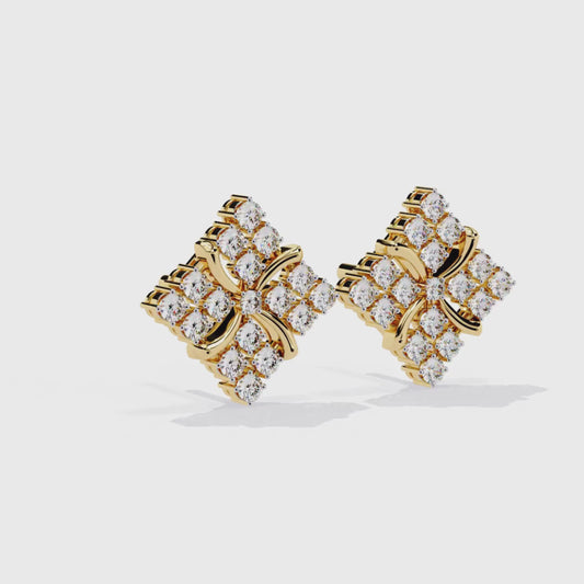 9K/14K/18K Lab Grown Diamond Cluster Stud Earrings | Floral Diamond Shape Studs