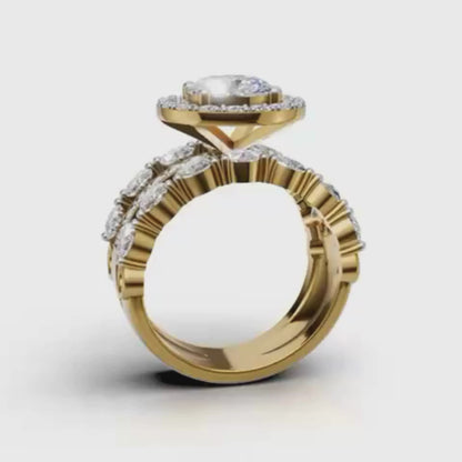14K/18K Yellow Gold Lab Diamond Halo Ring | Luxury Engagement Ring | Wedding Gift for Her