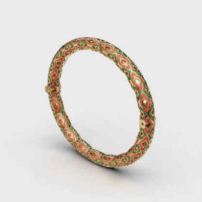 Royal Red Green Enamel Bangle | Handcrafted Temple Inspired Jewelry Sterling Silver Bangle - Single Pcs