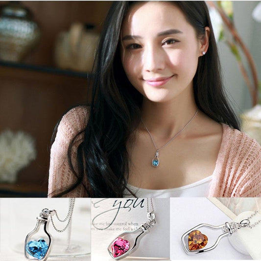 Avarta Metal Bottle Blue Heart Pendant For Girls & Women