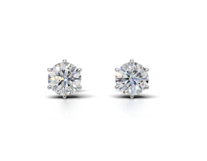 2 Carat Each Solitaire Stud Earrings in 925 Sterling Silver with Gold Plating | Push Back Closure | Avarta Jewellery