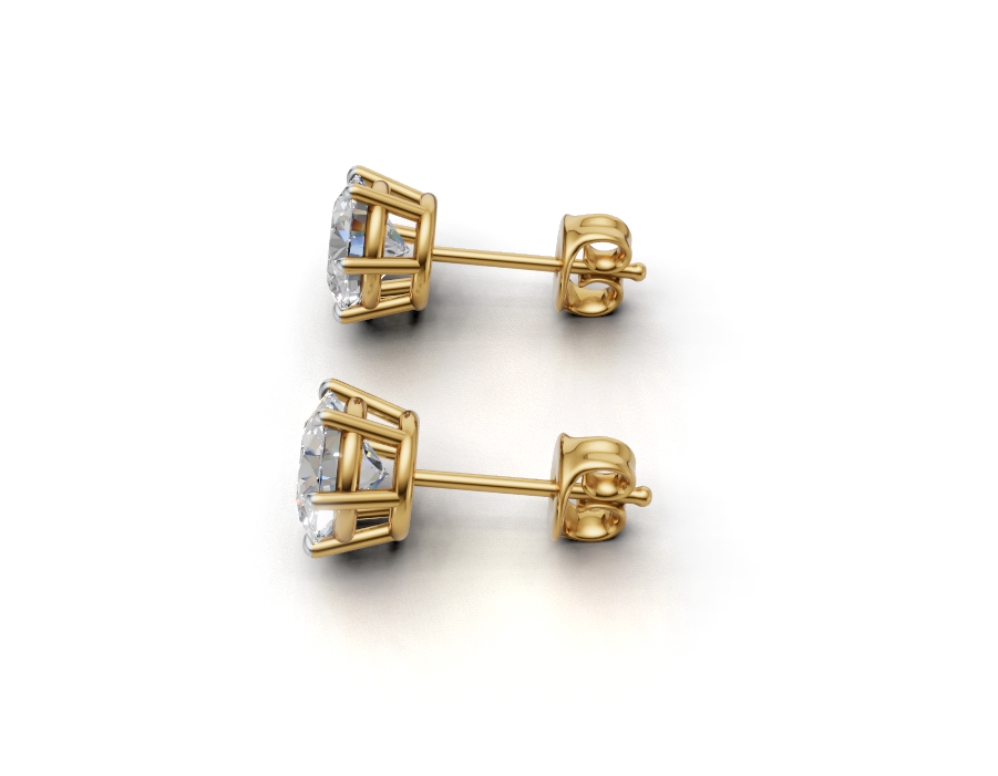 2 Carat Each Solitaire Stud Earrings in 925 Sterling Silver with Gold Plating | Push Back Closure | Avarta Jewellery
