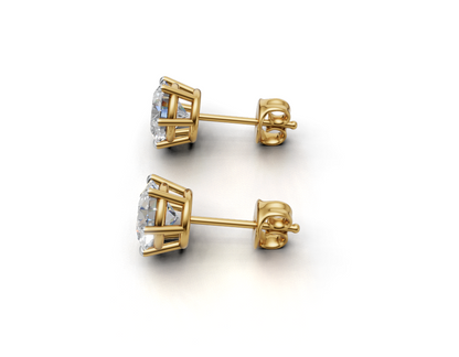 2 Carat Each Solitaire Stud Earrings in 925 Sterling Silver with Gold Plating | Push Back Closure | Avarta Jewellery