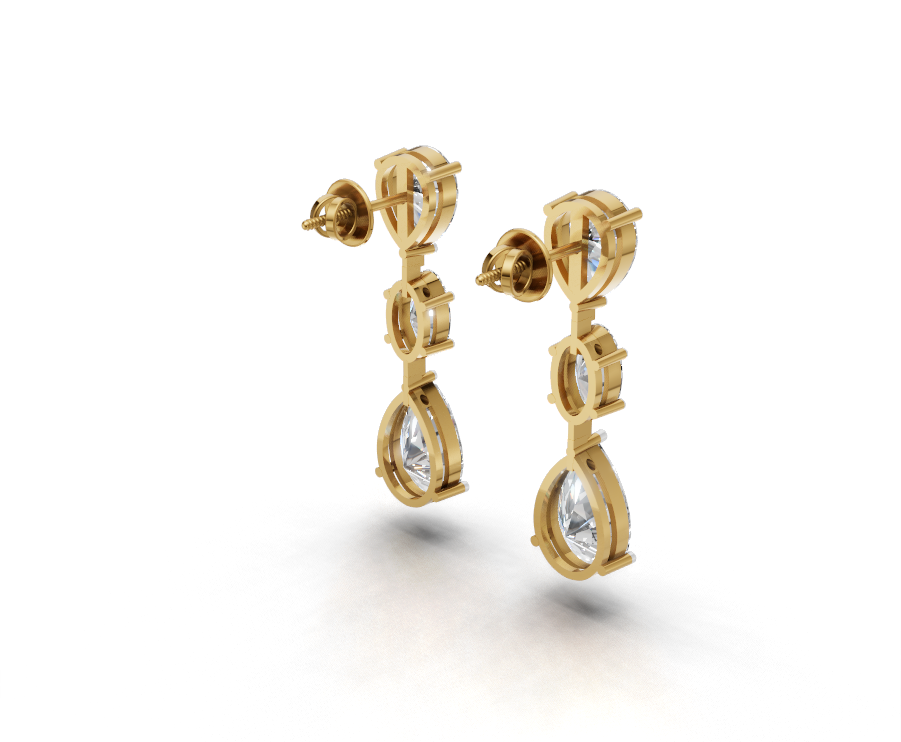Avarta Triple Drop Gold Moissanite Earrings For Girls and Women