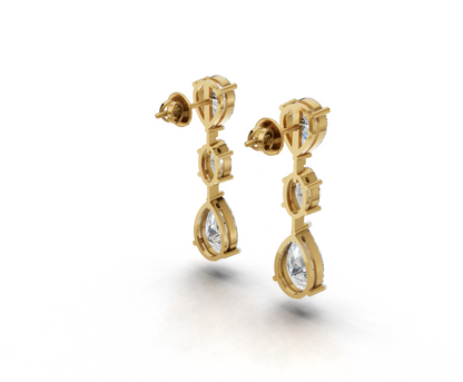 Avarta Triple Drop Gold Moissanite Earrings For Girls and Women