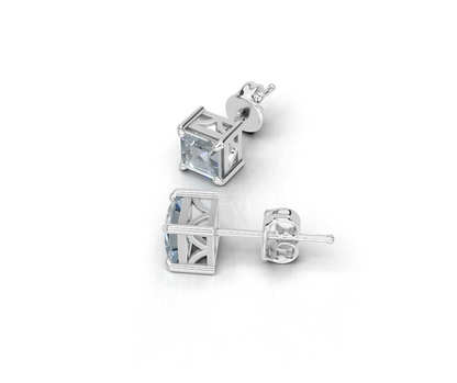 Avarta Sterling Silver Princess Cut London Blue Topaz Unisex Studs
