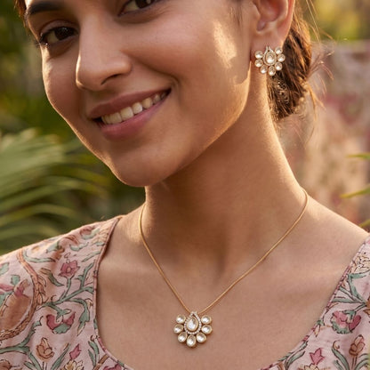 Avarta Sterling Silver Kundan Polki Pendant Set With Vermeil Gold Plating