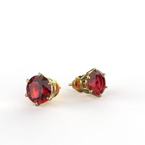 Avarta Jewellery 92.5 Sterling Silver Red American Diamonds 2 Carat Each Solitaire Stud Earrings With Yellow Gold Polish for Girls & Women