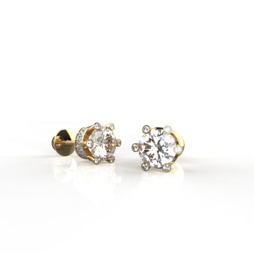 Avarta Sterling Silver Solitaire 1 Carat Designer Stud Earrings With Gold Polish for Girls & Women