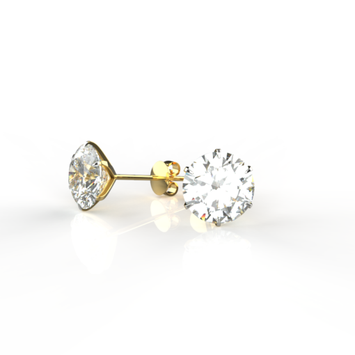 Avarta Sterling Silver 6 Prong 2 Carat Each American Diamond Studs With Gold Polish For Girls & Women