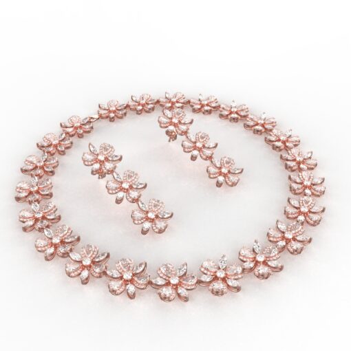 Avarta Jewellery Sterling Silver Rose Gold Polished Necklace With Earrings