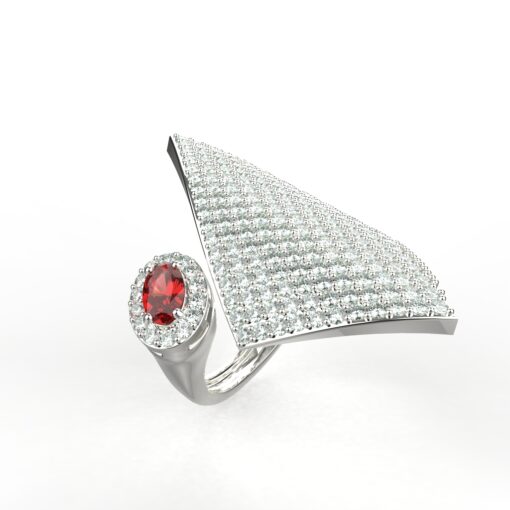 Avarta Sterling Silver Natural Ruby Designer Ring With 5A Grade American Diamonds